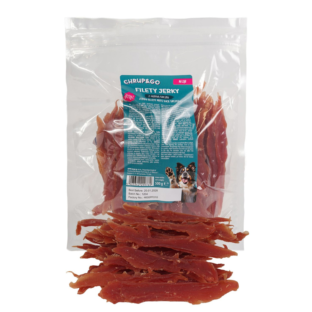 CHRUP&GO Filety Jerky Pierś z Kaczki 500g Przysmak dla Psów Dorosłych